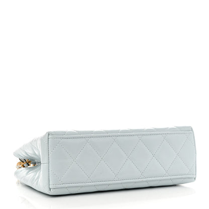 Chanel Shiny Aged Calfskin Quilted Nano Kelly Shopper Light Blue 4 of 12
