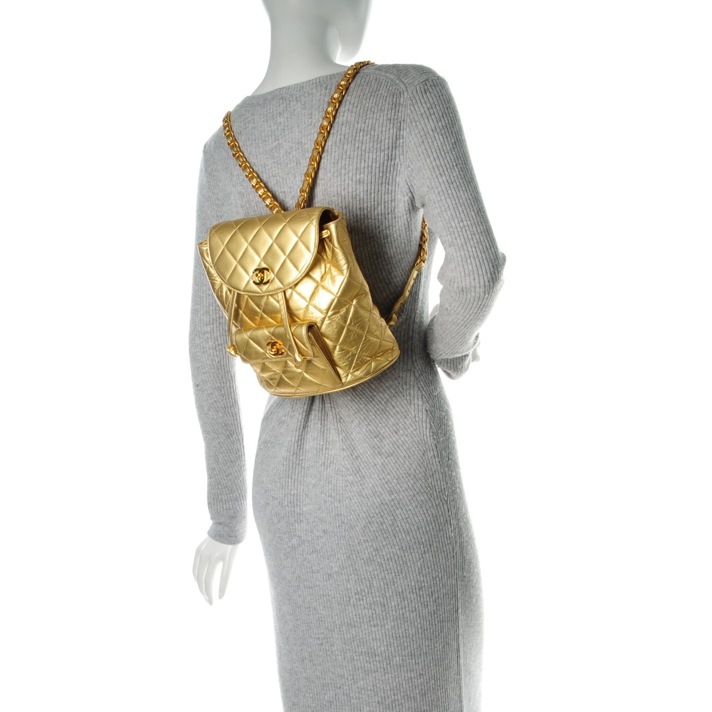 Lambskin Quilted Backpack Gold
