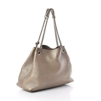 Gucci Metallic Pebbled Calfskin Medium Soho Chain Shoulder Bag Golden Beige 3 of 12
