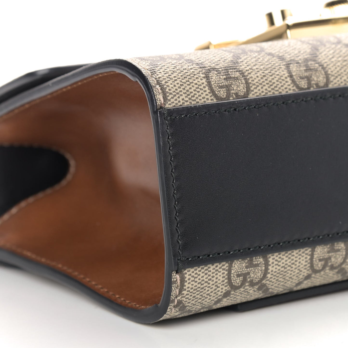GG Supreme Monogram Calfskin Small Padlock Shoulder Bag Beige Black Cuir