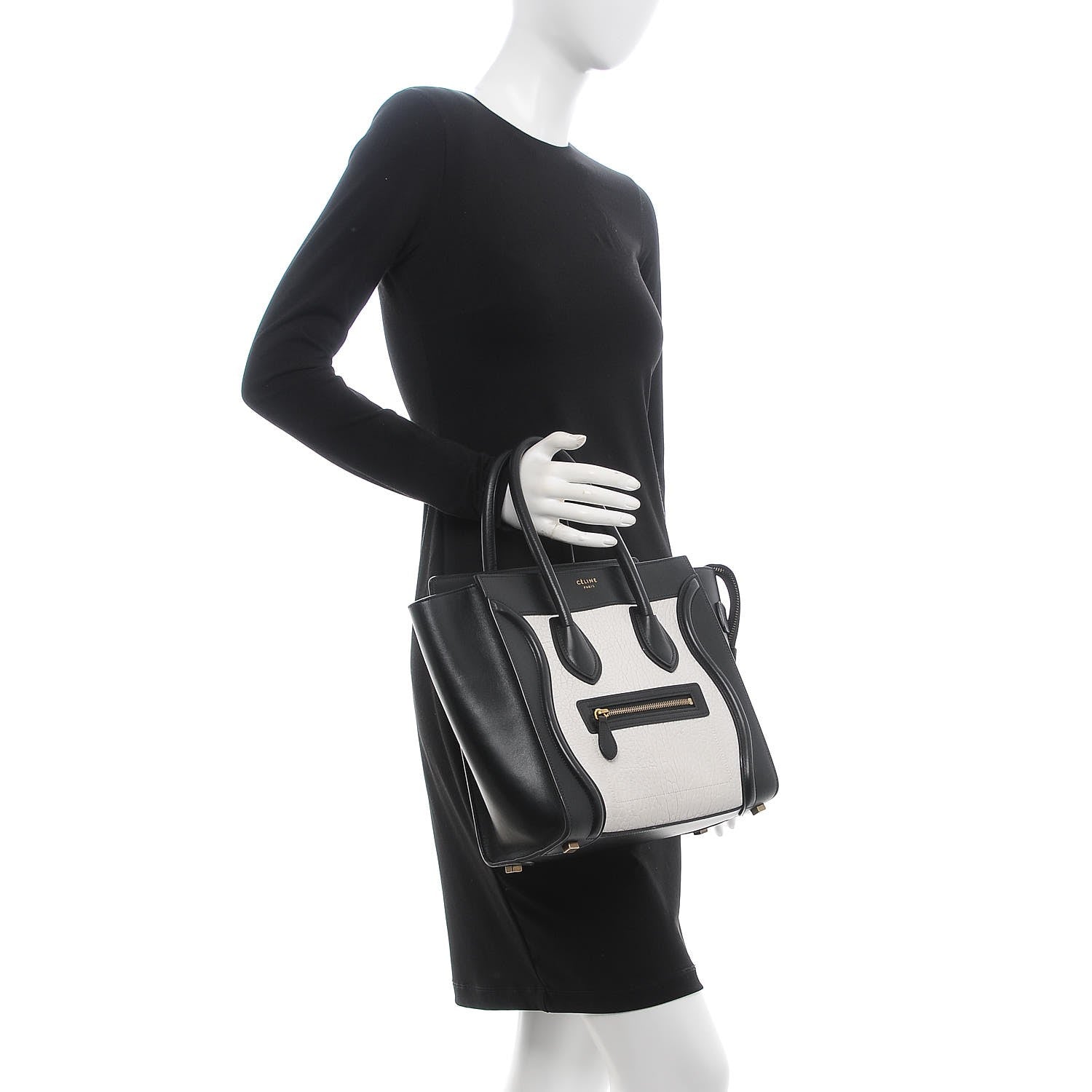 Celine Shrunken Lambskin Micro Bi-Color Luggage Black White 2 of 8