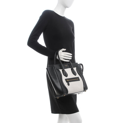Celine Shrunken Lambskin Micro Bi-Color Luggage Black White 2 of 8