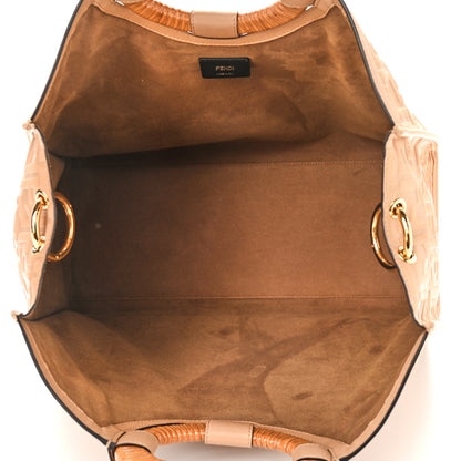 Fendi Vitello Cristallo Nature Wicker FF 1974 Embossed Large Runaway Shopper Tote Makeup 5 of 9