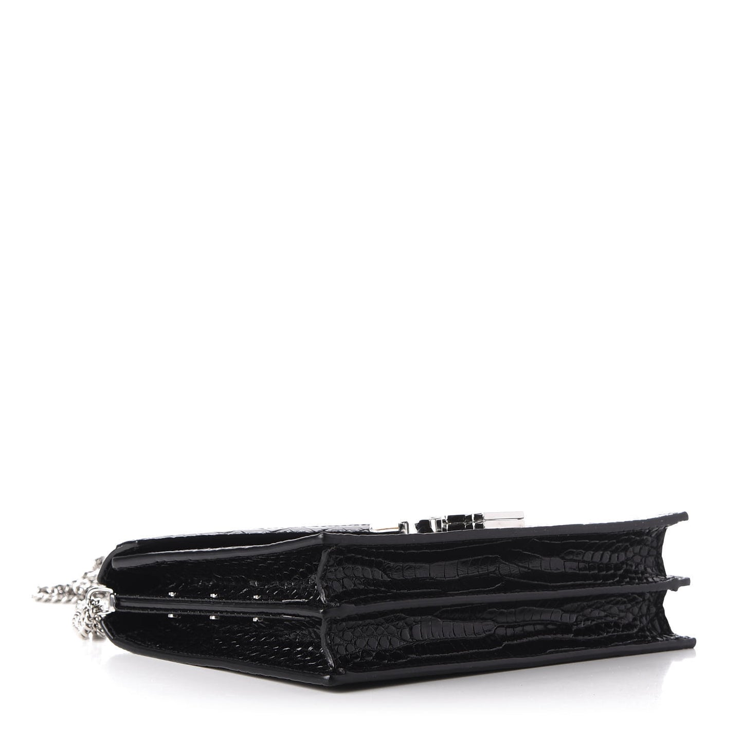 Calfskin Crocodile Embossed Monogram Cassandra Clasp Bag Black Rouge Legion