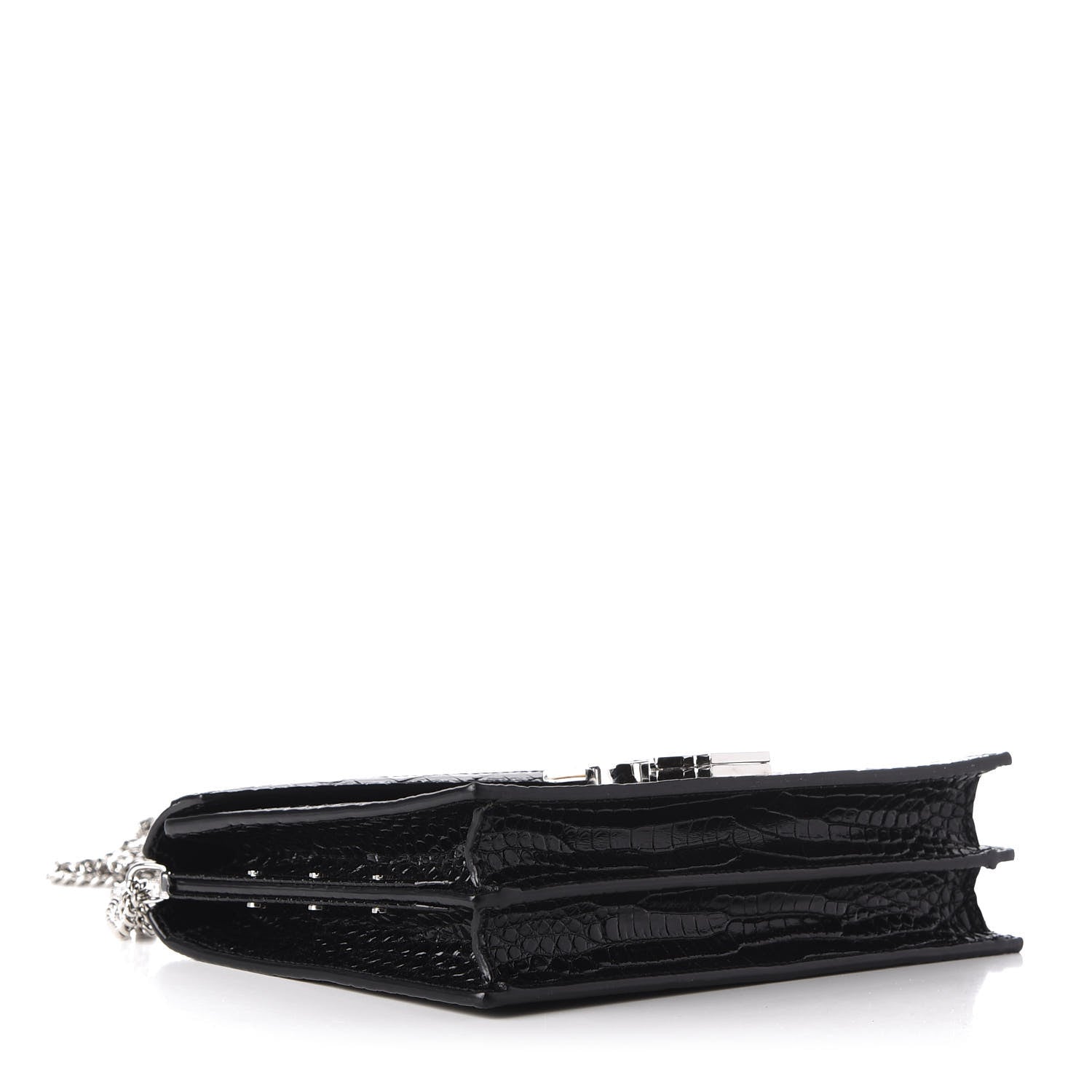 Saint Laurent Calfskin Crocodile Embossed Monogram Cassandra Clasp Bag Black Rouge Legion 5 of 11