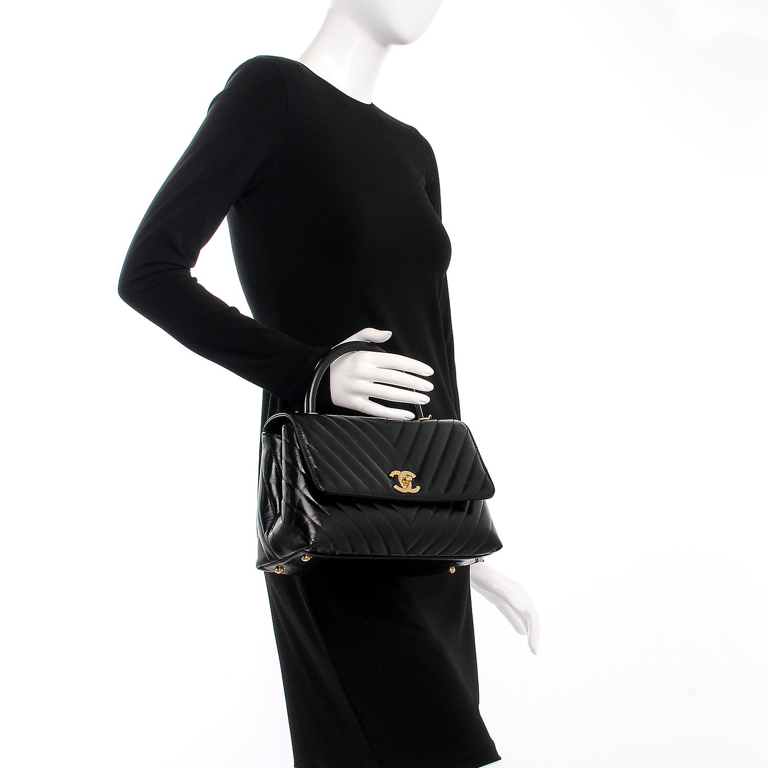 Chanel Calfskin Chevron Quilted Coco Handle Flap Black 2 of 8