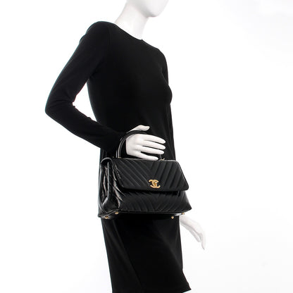 Chanel Calfskin Chevron Quilted Coco Handle Flap Black 2 of 8