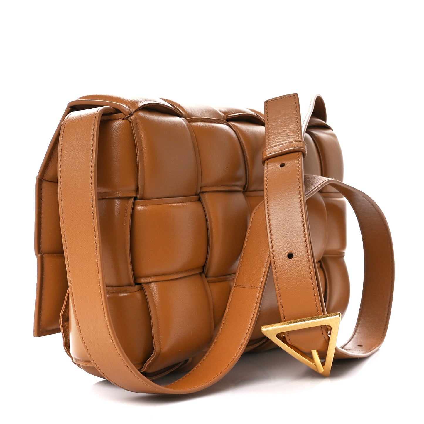 Nappa Maxi Intreccio Padded Cassette Crossbody Bag Caramel