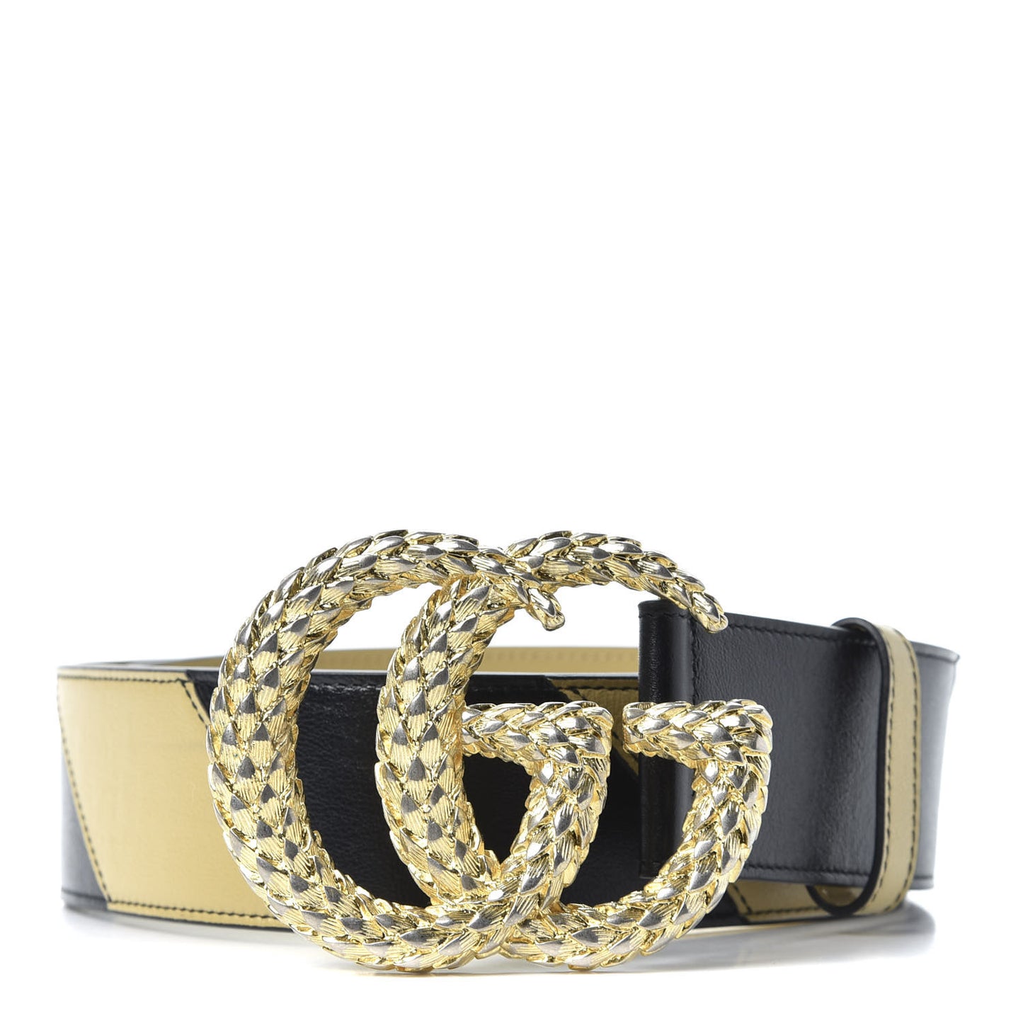 Calfskin Striped Textured Double G 50mm Belt 85 34 Black Beige