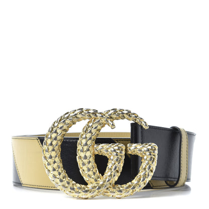 Gucci Calfskin Striped Textured Double G 50mm Belt 85 34 Black Beige 1 of 3