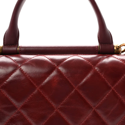 Chanel Glazed Calfskin Quilted Large Gold Bar Top Handle Flap Burgundy 8 of 10