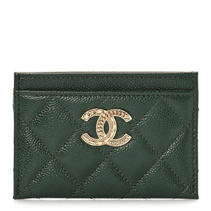 Chanel Caviar Quilted Chain CC Card Holder Khaki 1 of 9