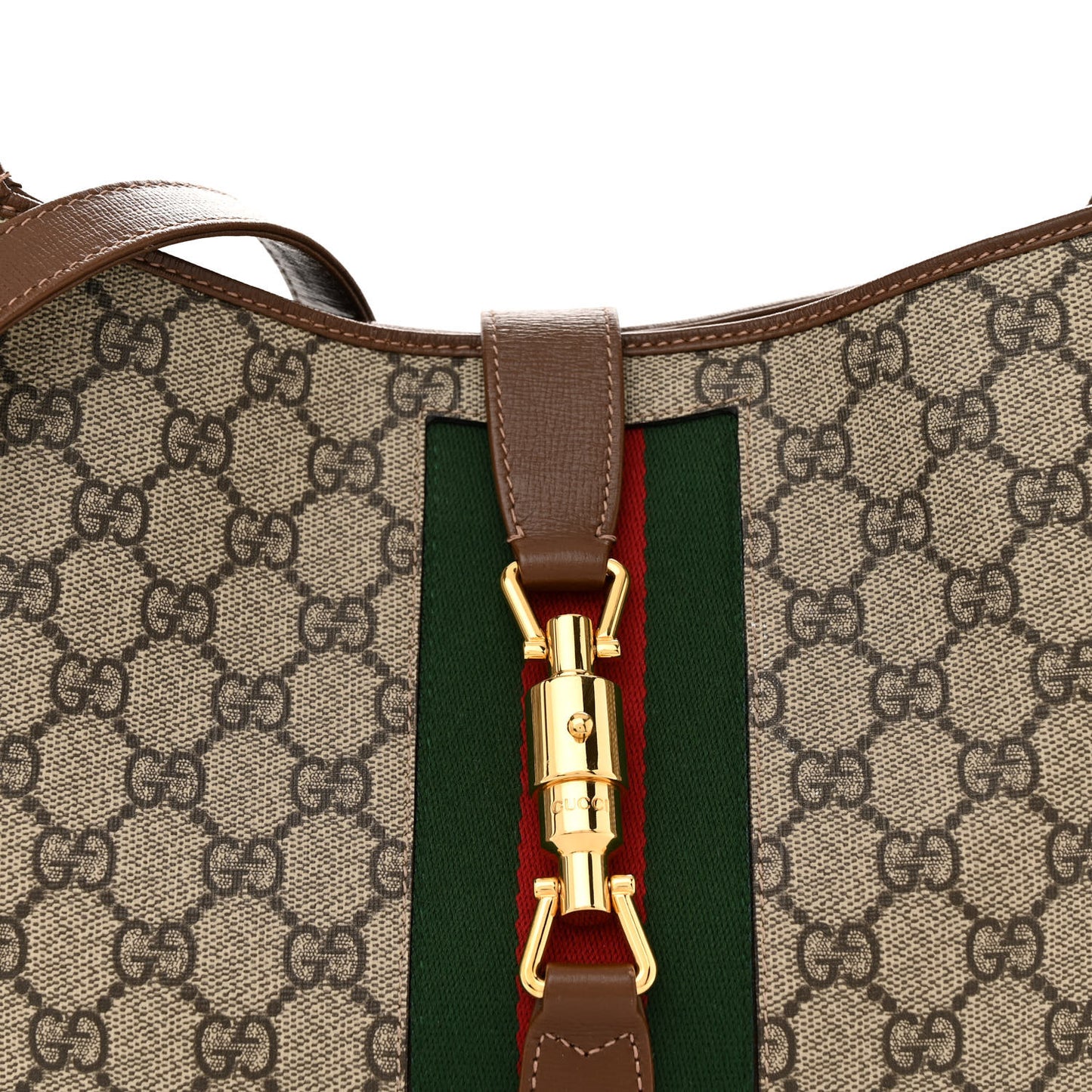 GG Supreme Monogram Azalea Calfskin Web Medium Jackie 1961 Hobo Beige Ebony Brown Sugar