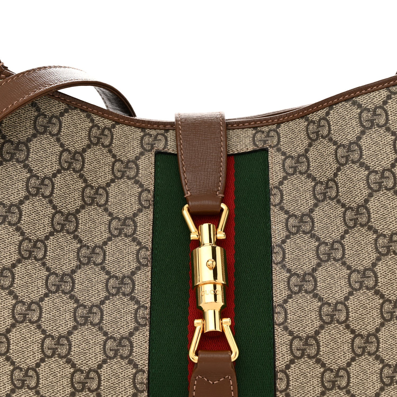Gucci GG Supreme Monogram Azalea Calfskin Web Medium Jackie 1961 Hobo Beige Ebony Brown Sugar 8 of 15