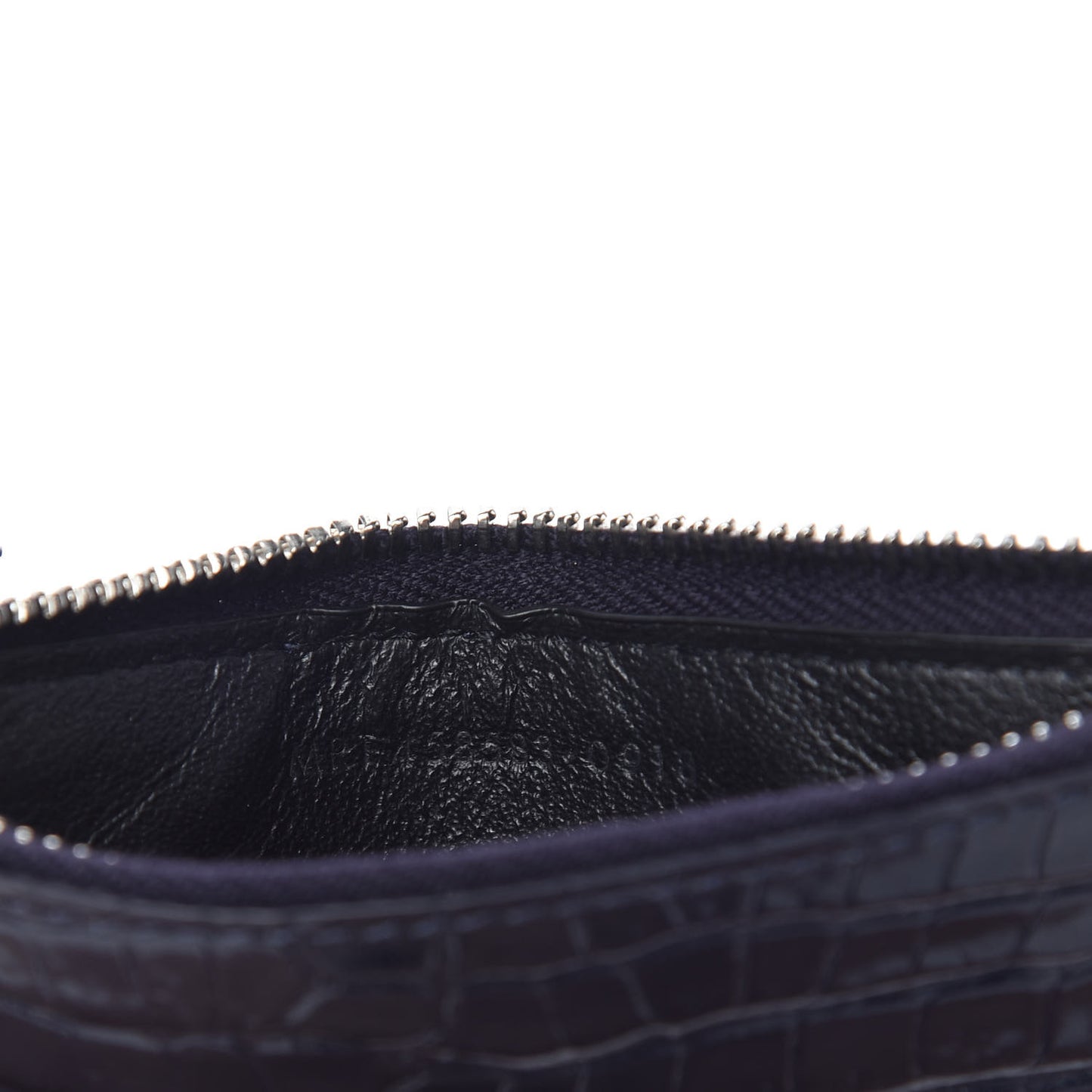 Calfskin Crocodile Embossed 5 Fragments Zip Pouch Card Holder Blue Marine
