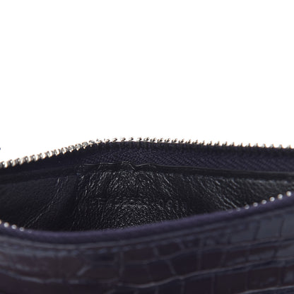 Saint Laurent Calfskin Crocodile Embossed 5 Fragments Zip Pouch Card Holder Blue Marine 7 of 9