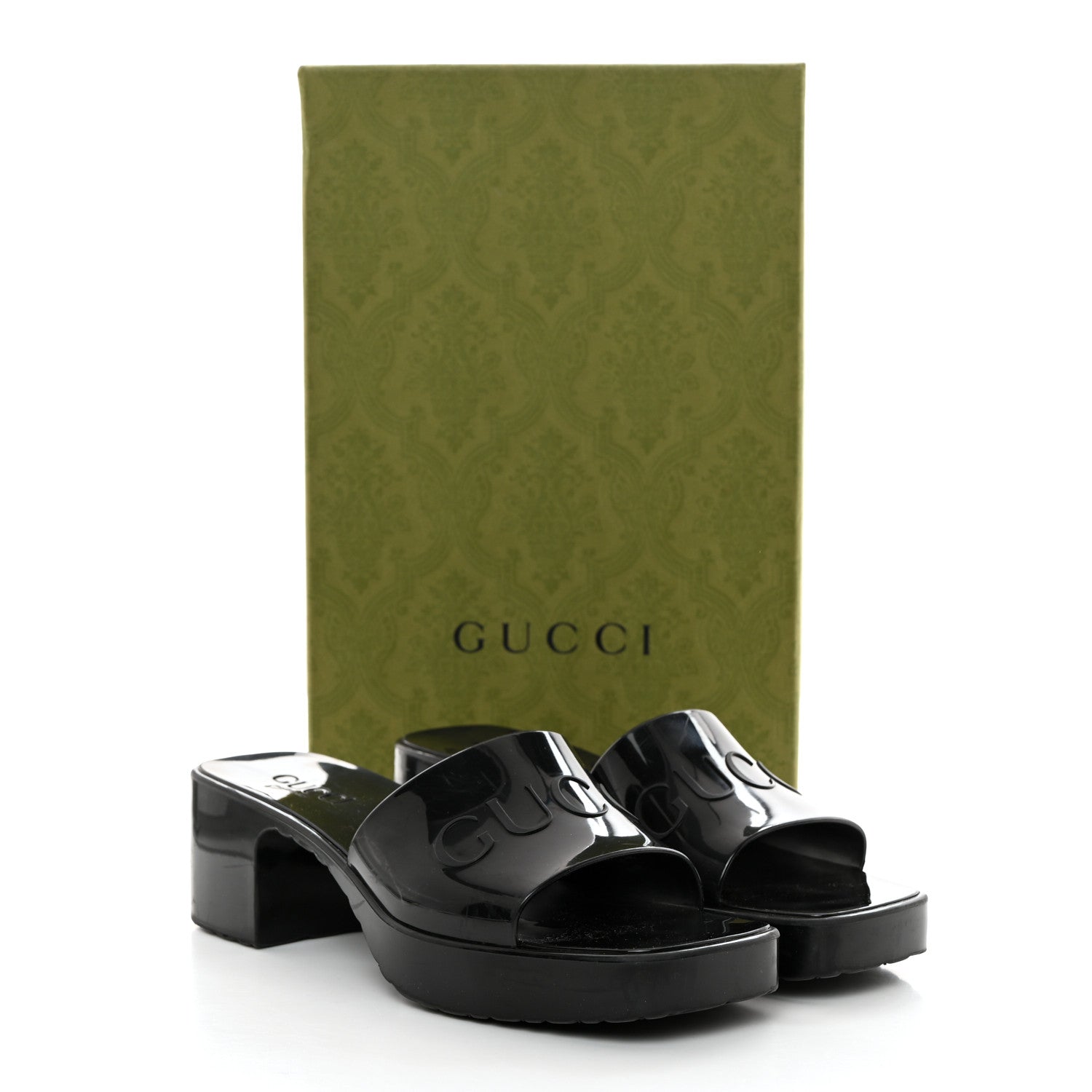 Gucci Rubber Gucci Logo Womens Platform 20/60mm Slide Sandals 37 Black 10 of 10