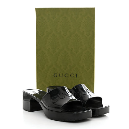 Gucci Rubber Gucci Logo Womens Platform 20/60mm Slide Sandals 37 Black 10 of 10