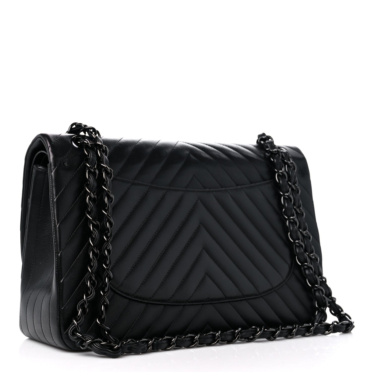 Chanel Lambskin Chevron Quilted Jumbo Double Flap So Black 3 of 10