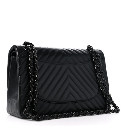 Chanel Lambskin Chevron Quilted Jumbo Double Flap So Black 3 of 10
