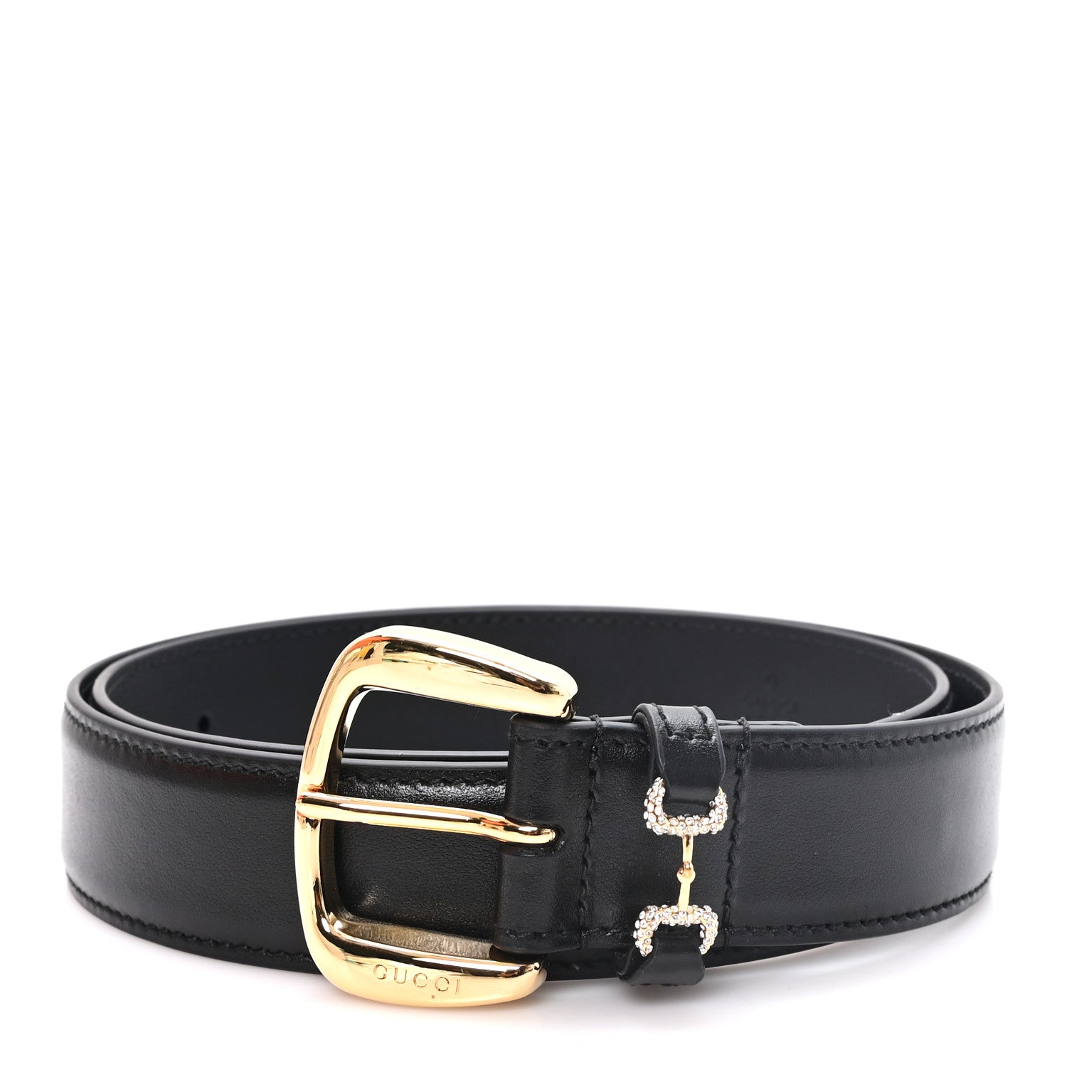 Gucci Plutone Calfskin Crystal Horsebit 30mm Belt 80 32 Black Crystal 1 of 4
