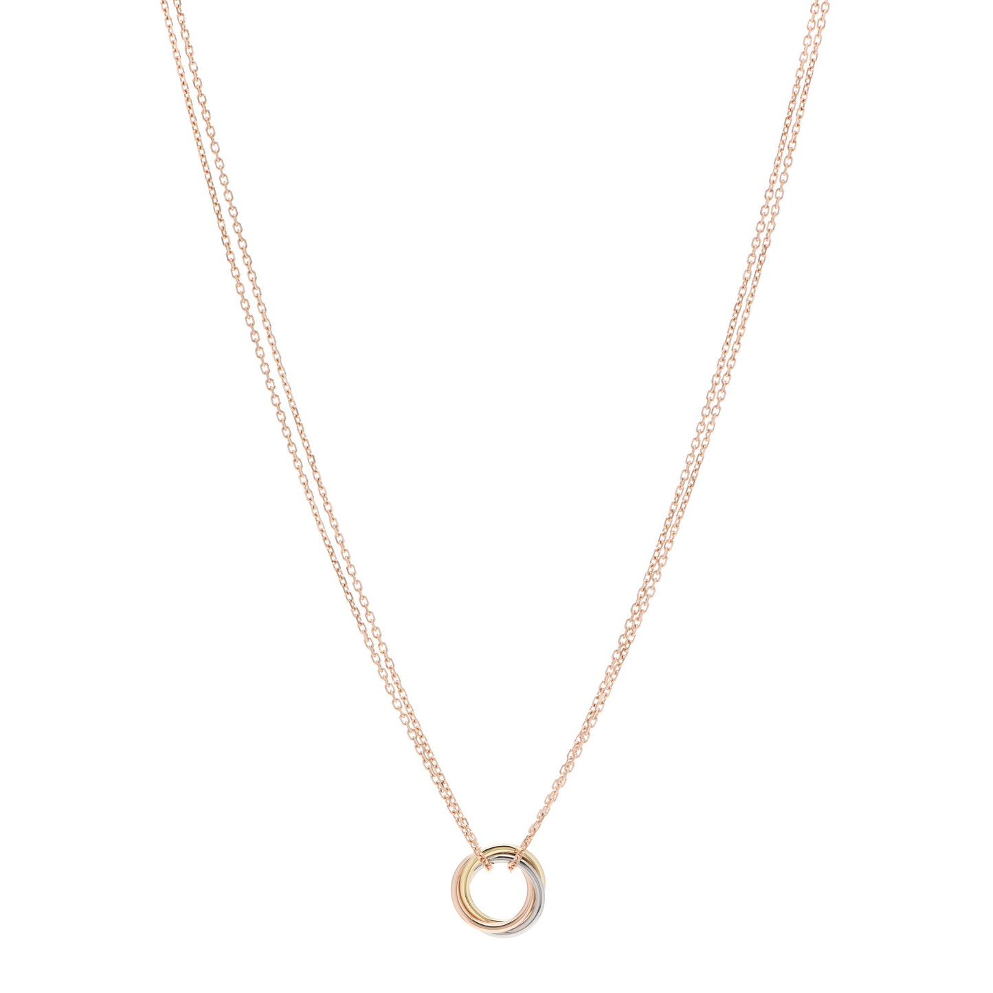 18K Pink Yellow White Gold Trinity Double Chain Pendant Necklace