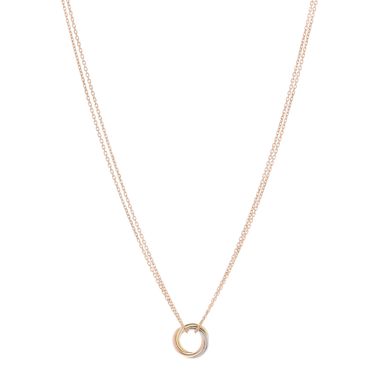 Cartier 18K Pink Yellow White Gold Trinity Double Chain Pendant Necklace 1 of 6