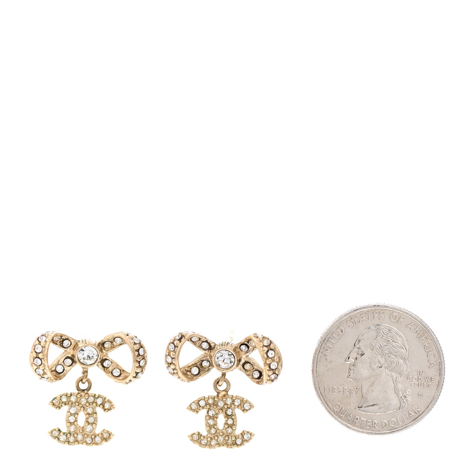 Chanel Crystal CC Bow Drop Earrings Gold 2 of 5