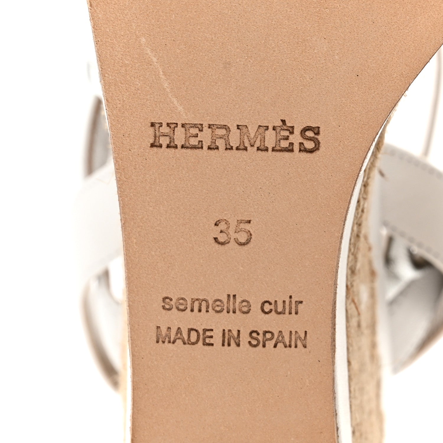 Hermes Metallic Nappa Amarres Espadrille Wedge 35 White Gris Argente 6 of 10