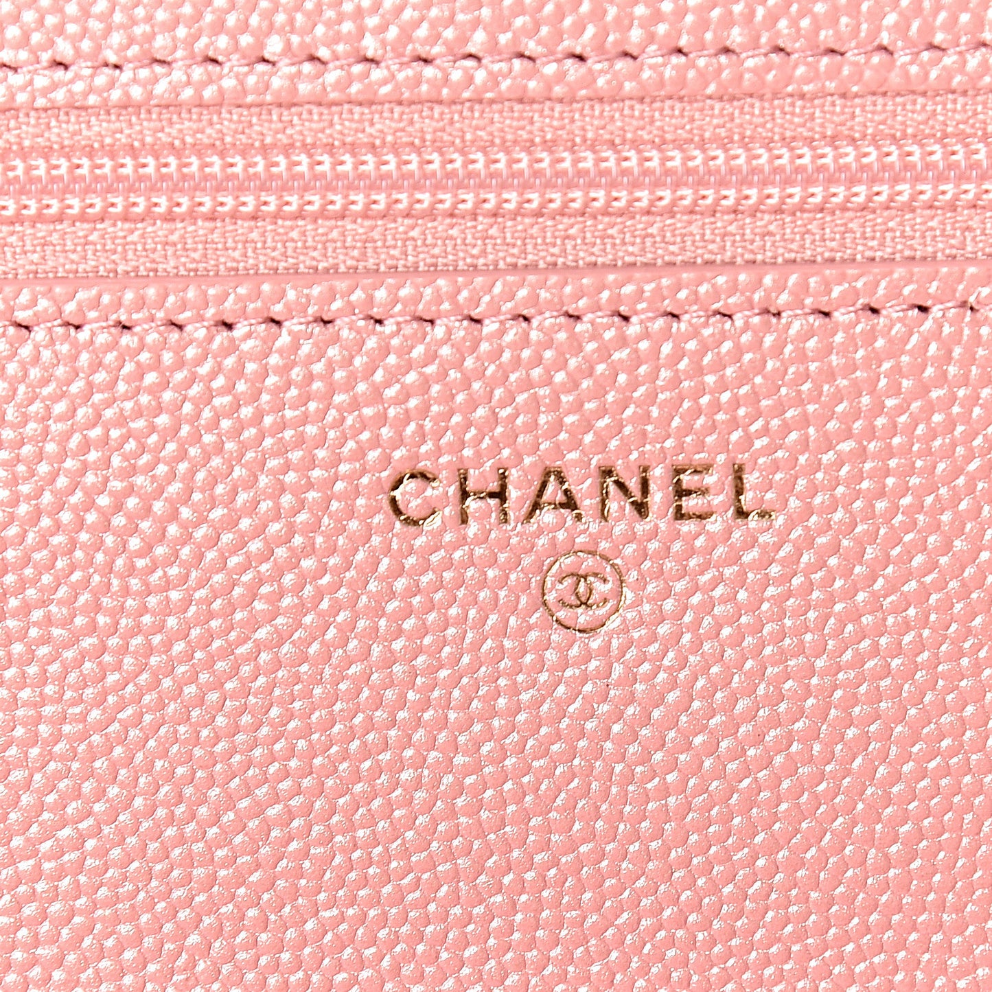Iridescent Caviar Quilted Wallet on Chain WOC Rose Pink