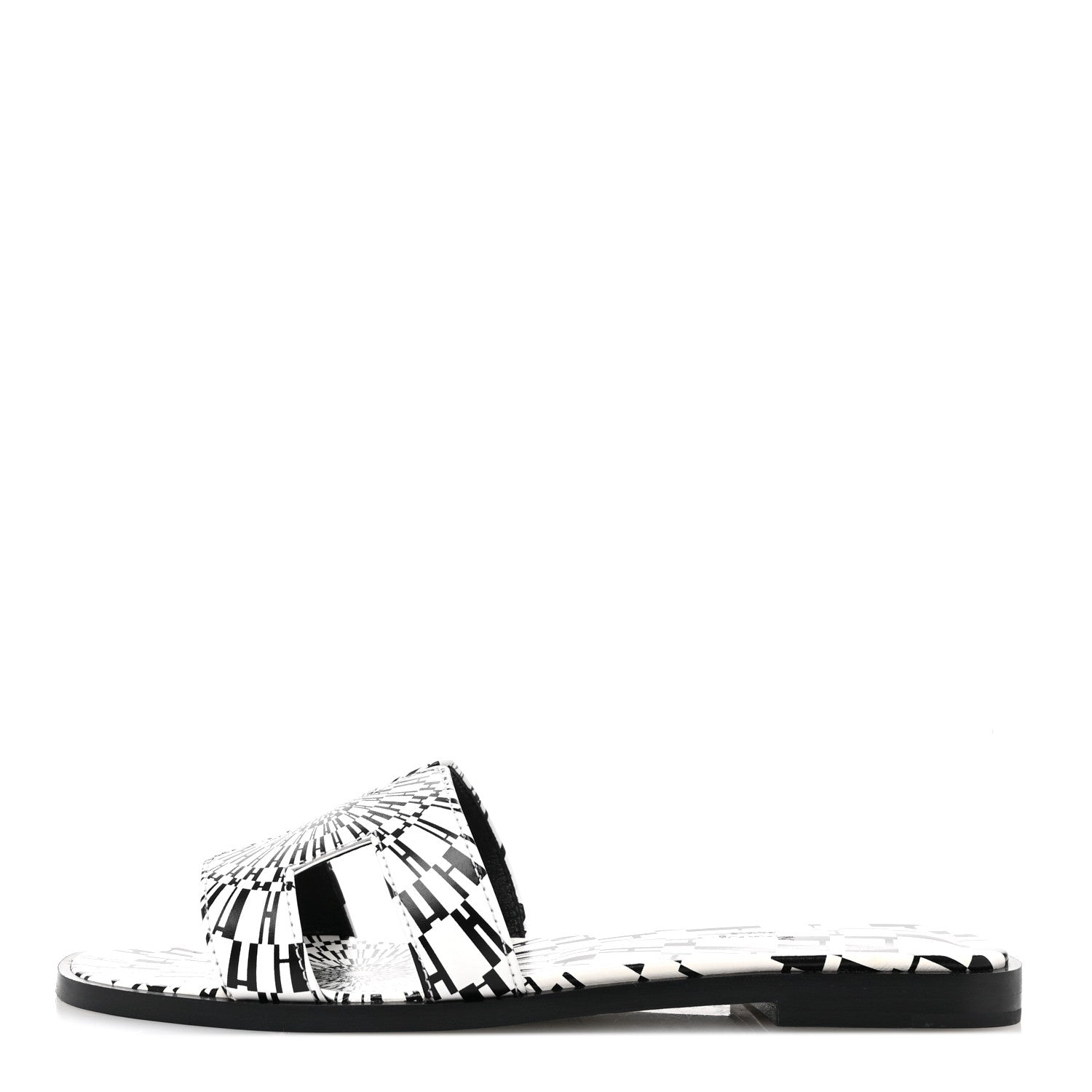 Hermes Calfskin Printed Op'H Oran Sandals 36 Black White 1 of 10