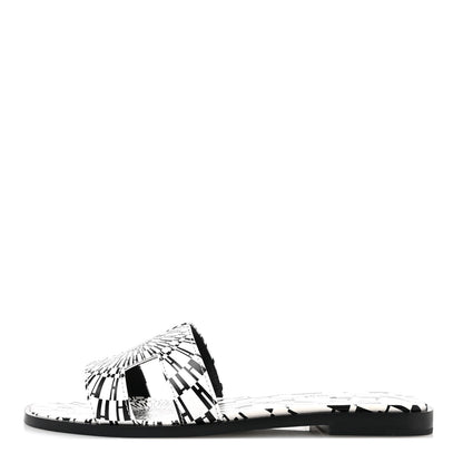 Hermes Calfskin Printed Op'H Oran Sandals 36 Black White 1 of 10