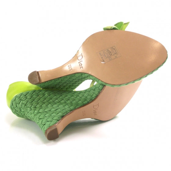 Leather Wedge Espadrilles 38.5 Green