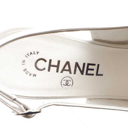 Chanel Goatskin Grosgrain Pointed Cap Toe CC Slingback Pumps 38.5 White Black 10 of 10
