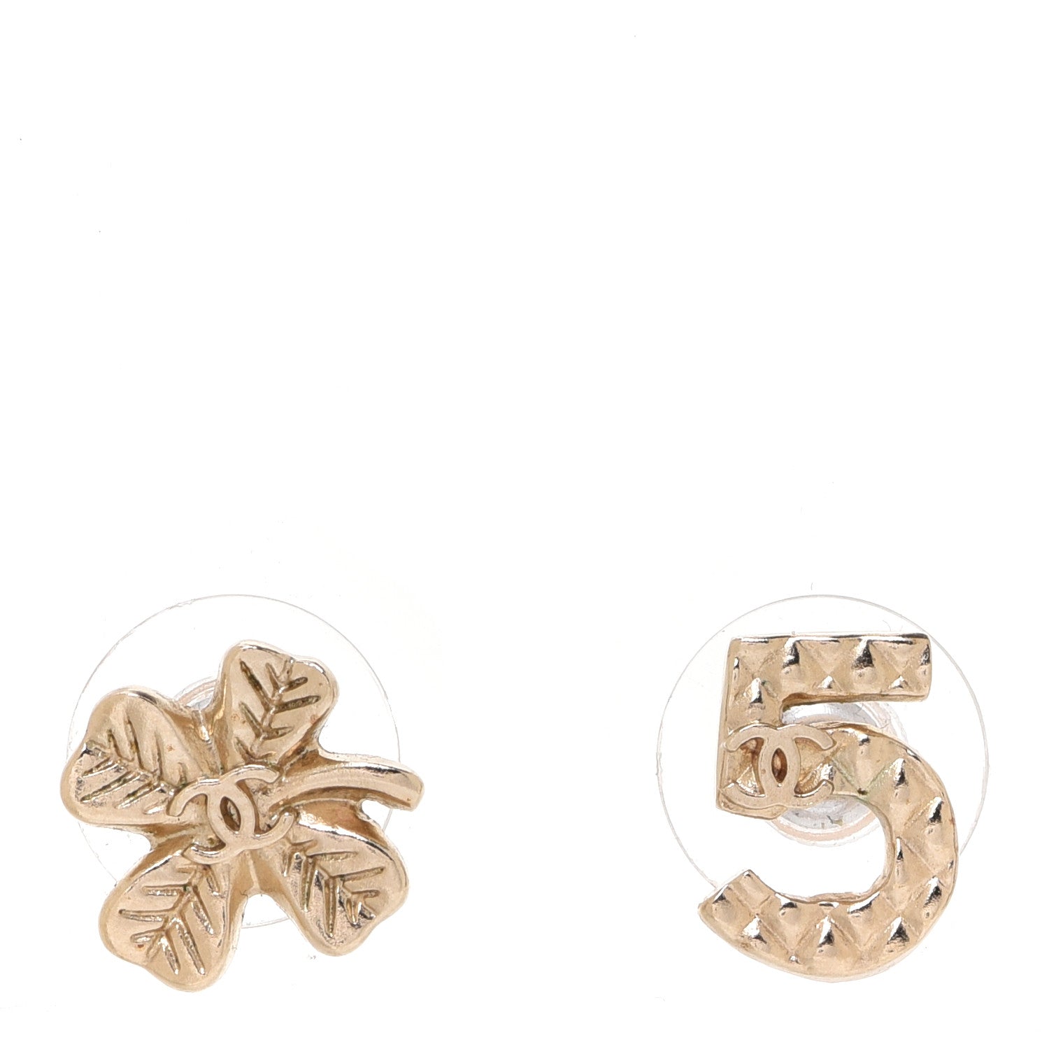 Chanel No 5 Clover CC Earrings Gold 1 of 5