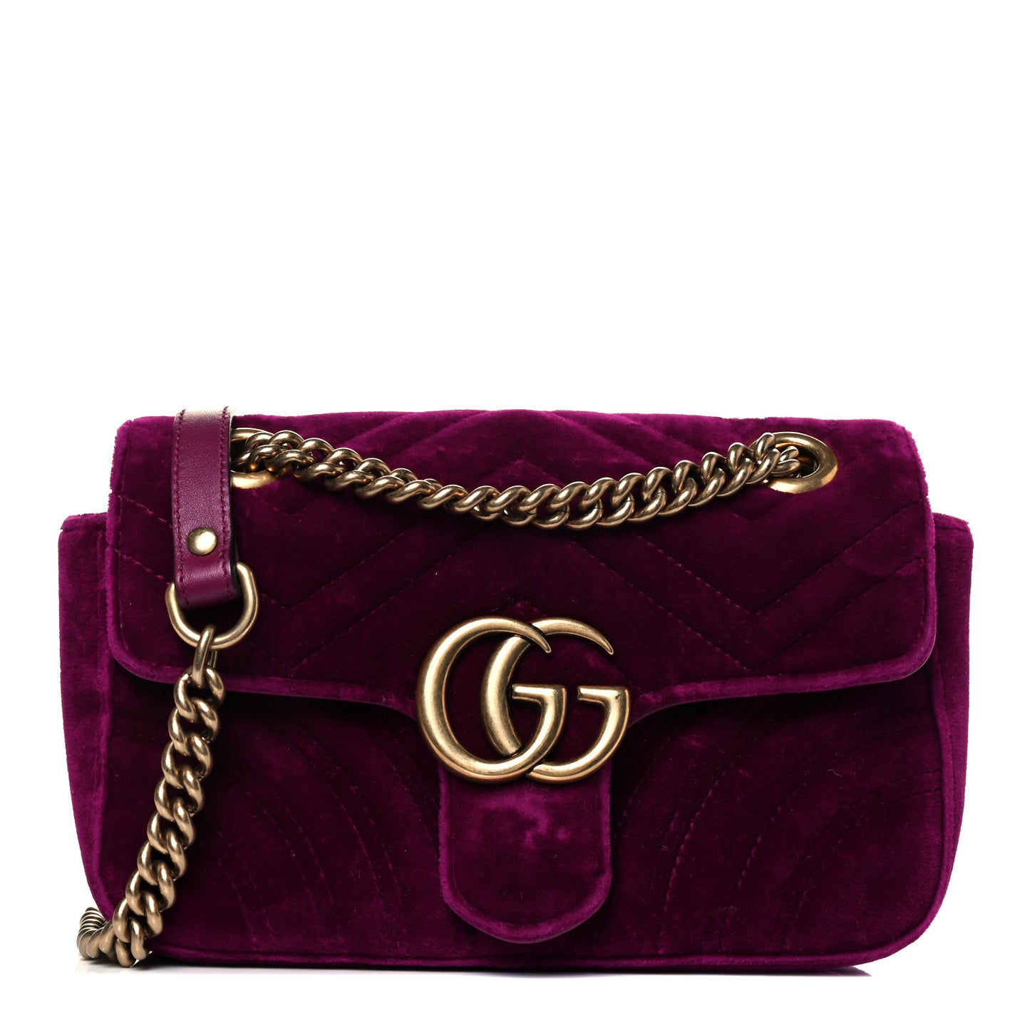 Velvet Matelasse Mini GG Marmont Shoulder Bag Fuchsia Violet Cyclamen