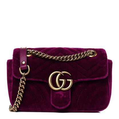 Gucci Velvet Matelasse Mini GG Marmont Shoulder Bag Fuchsia Violet Cyclamen 1 of 12