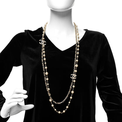 Chanel Crystal Pearl CC Long Necklace Silver 2 of 5