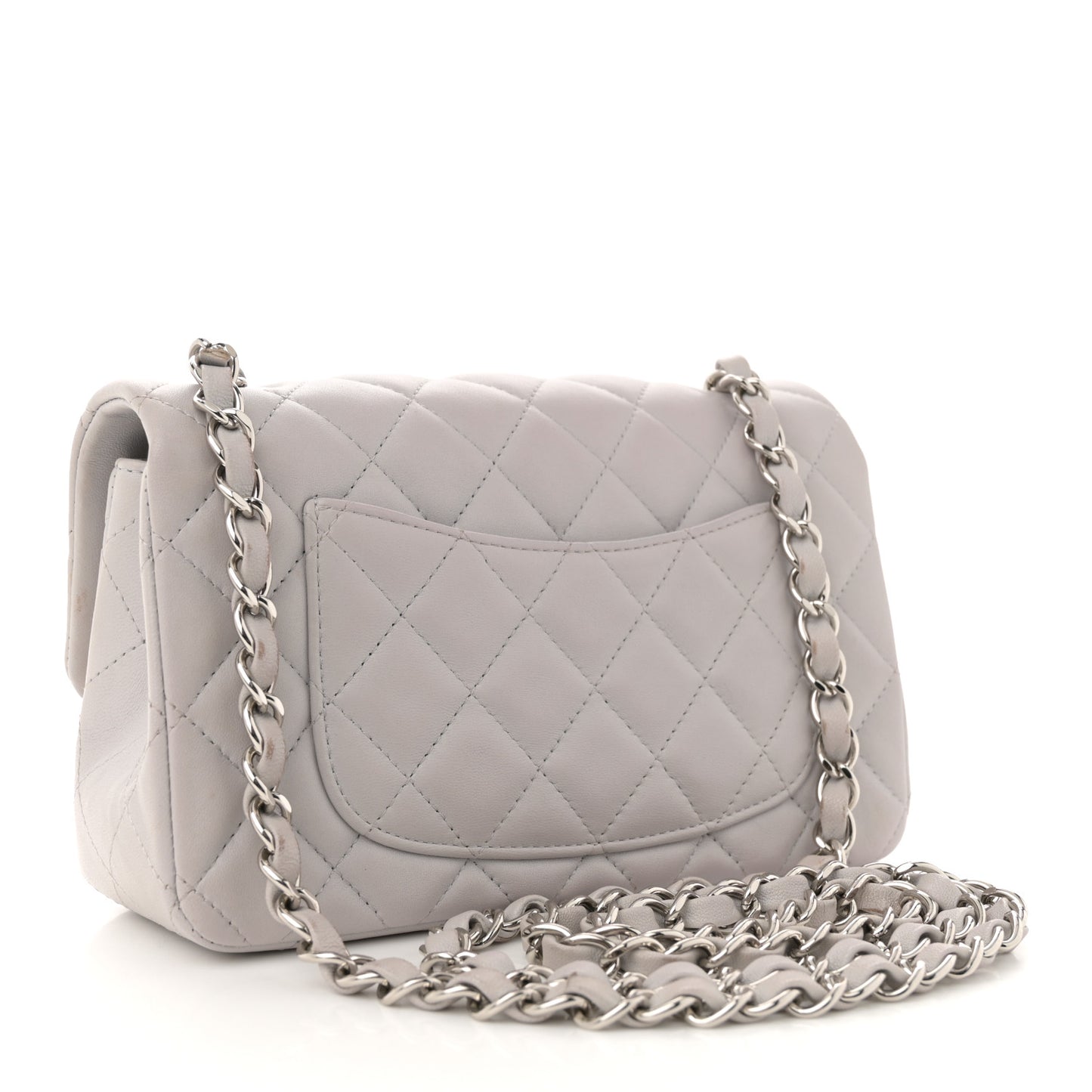 Lambskin Quilted Mini Rectangular Flap Grey