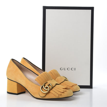 Gucci Kid Scamosciato GG Marmont Fringe 50mm Loafer Pumps 38 Crystal Copper 10 of 10