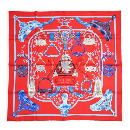 Hermes Silk Etriers Scarf 90 Rouge Vif Bleu 1 of 5