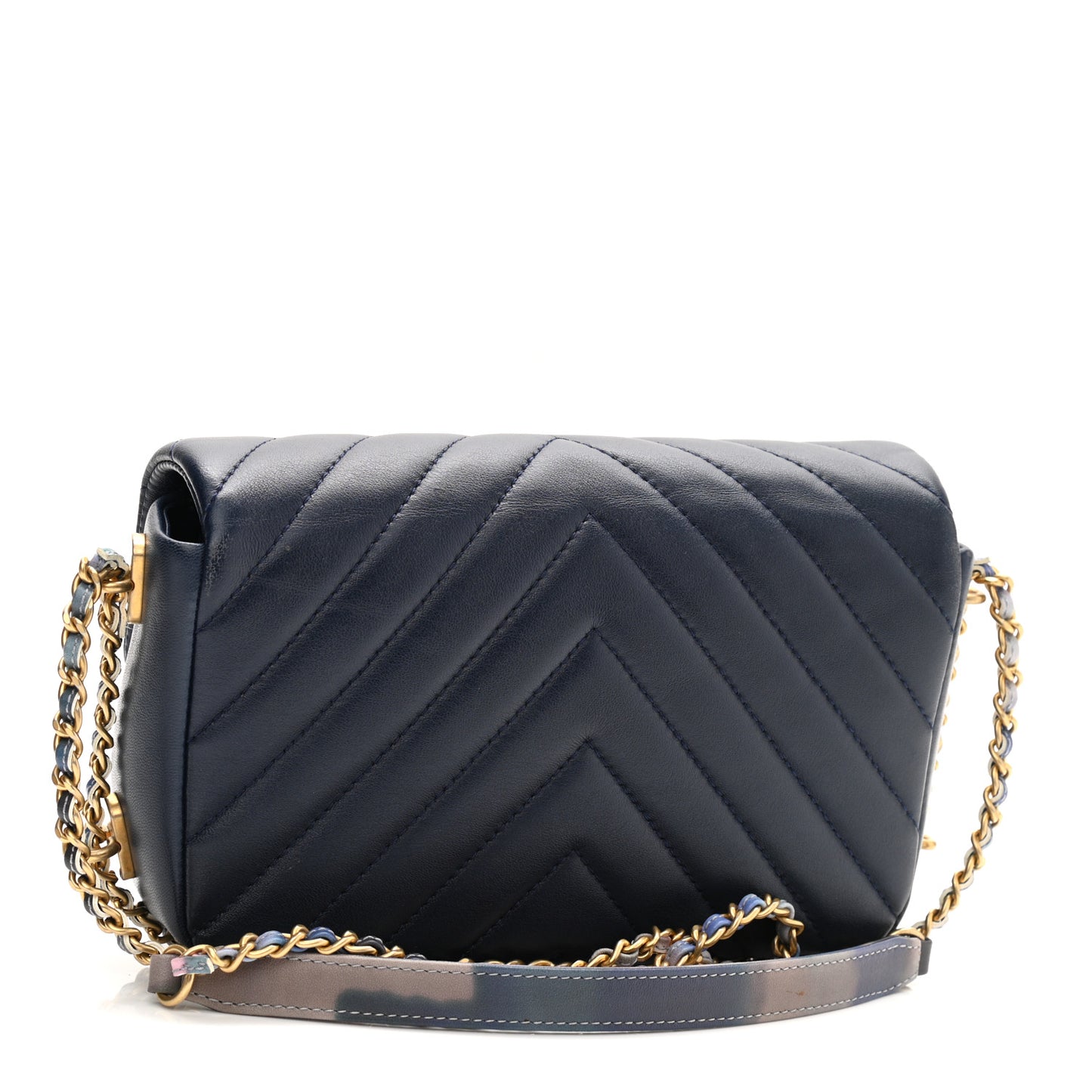 Lambskin Chevron Quilted Mini Chain Around Rectangular Flap Blue