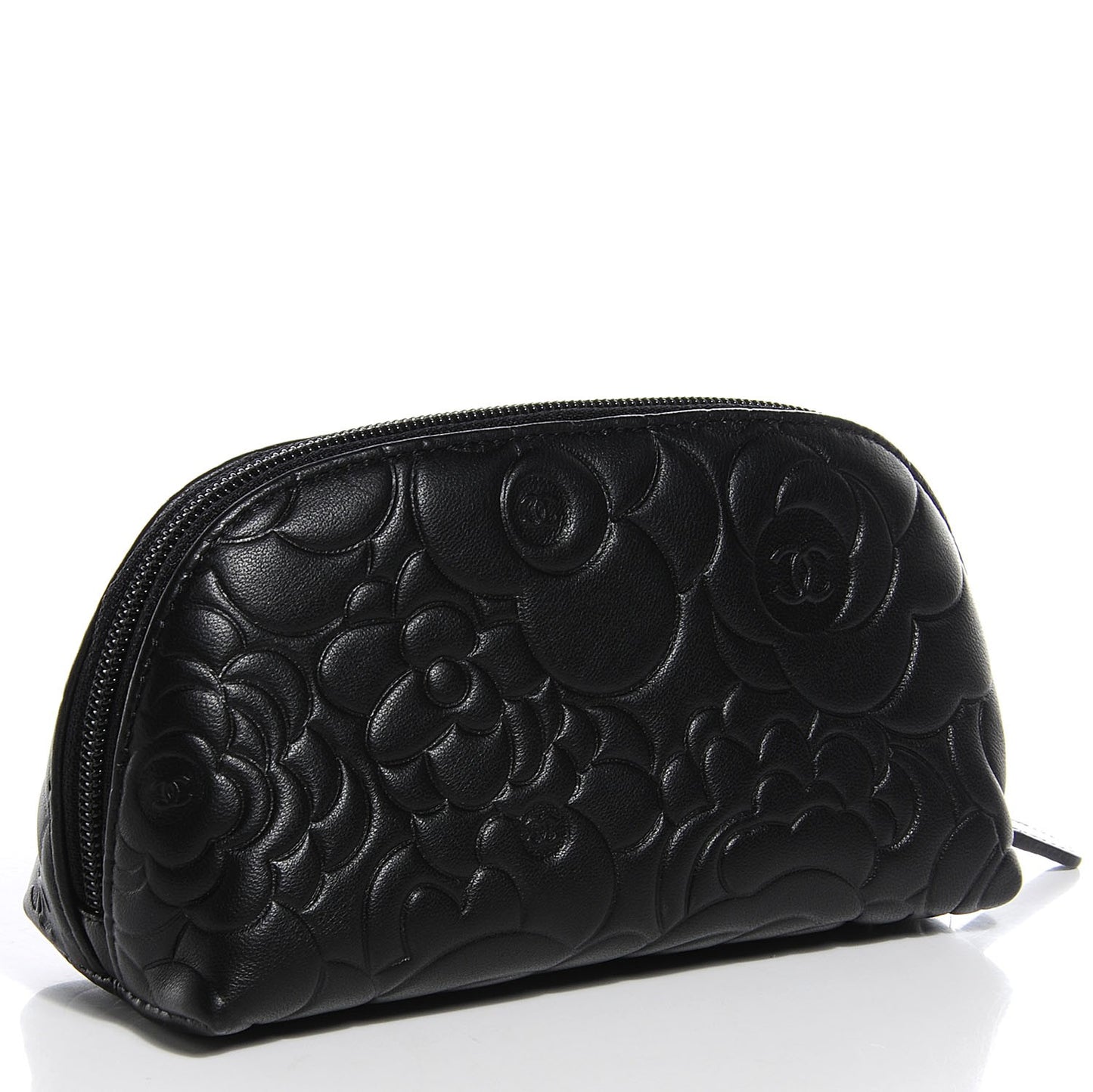Lambskin Camellia Cosmetic Case Black