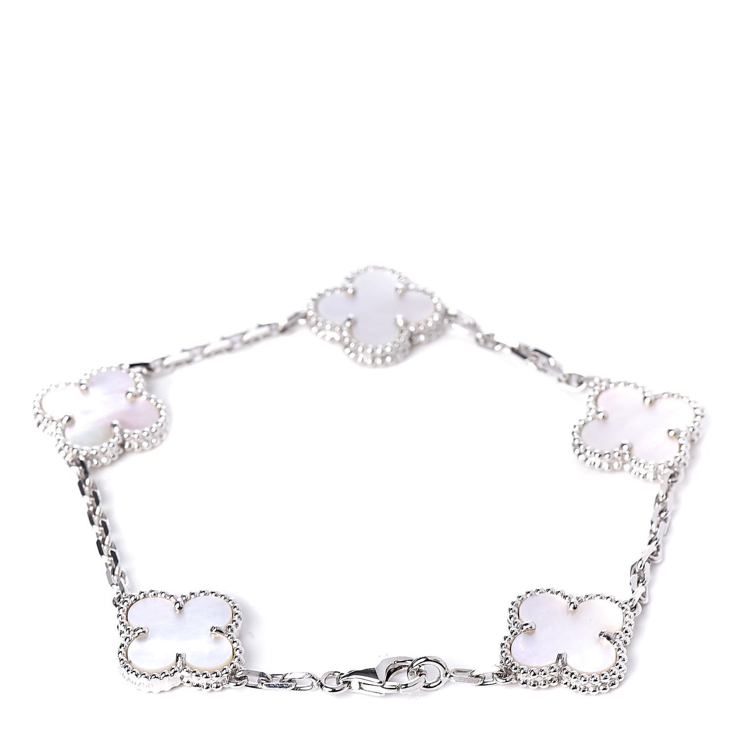 18K White Gold Mother of Pearl 5 Motifs Vintage Alhambra Bracelet