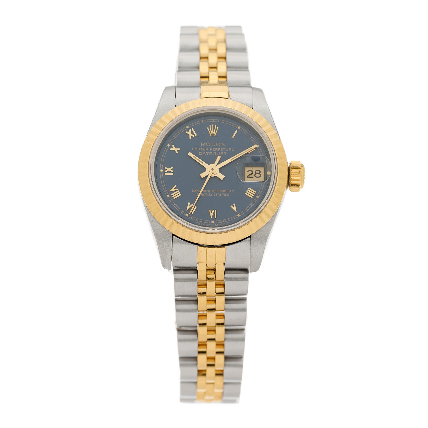 Rolex Stainless Steel 18K Yellow Gold 26mm Oyster Perpetual Datejust Watch Blue Roman 69173 1 of 4