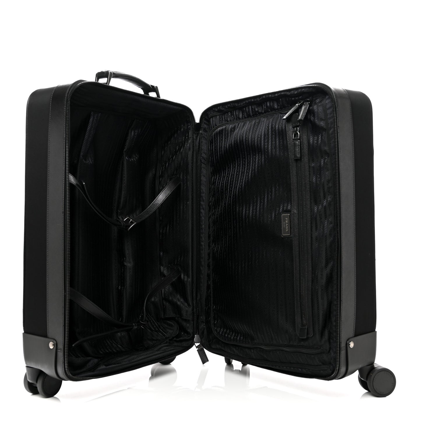 Tessuto Nylon Saffiano Trolley Luggage Black