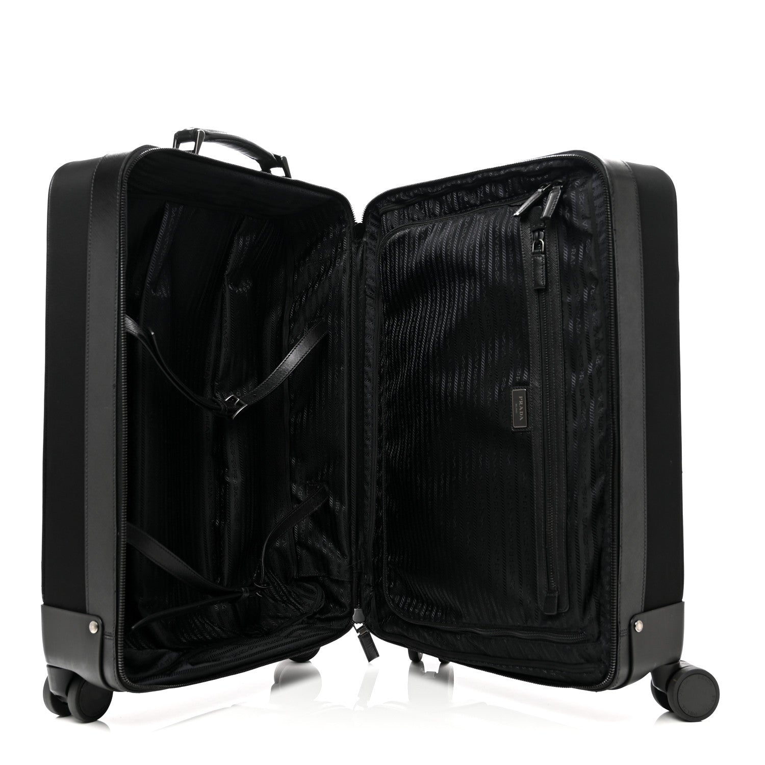Prada Tessuto Nylon Saffiano Trolley Luggage Black 4 of 13