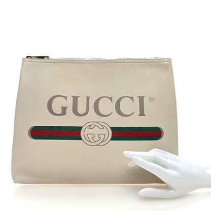 Gucci Pebbled Calfskin Medium Logo Portfolio Clutch White 2 of 6