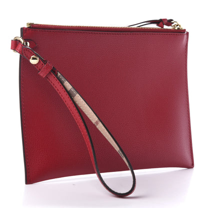 Burberry Grainy Calfskin Haymarket Check Zip Pouch Red 3 of 9
