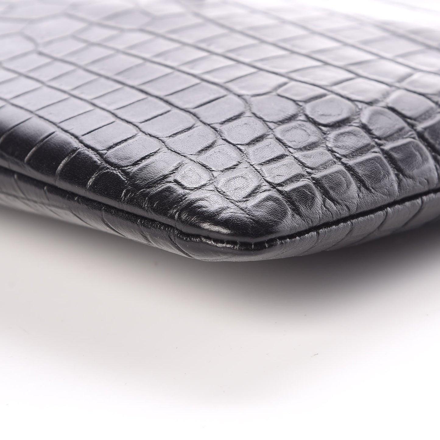Calfskin Crocodile Embossed Monogram Zip Pouch Black